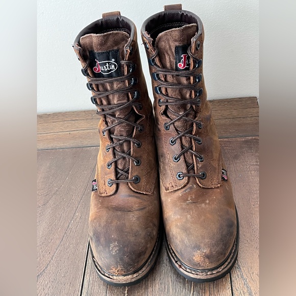 Justin Drywall Brown Leather Waterproof Lace Up Boots Safety Toe Mens size 9 D - Picture 6 of 11